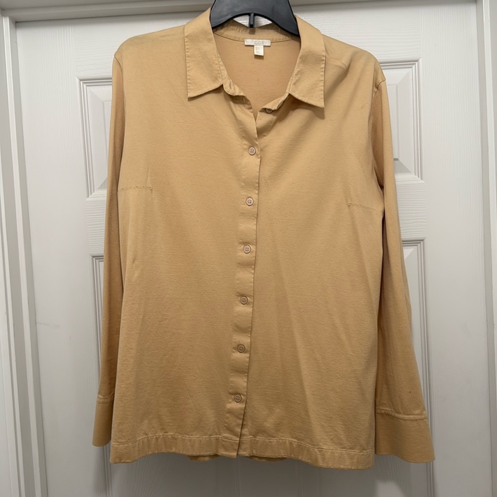 COS Jersey Button Down Shirt Size L Color Tan